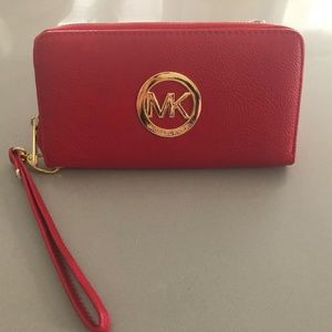 Michael Kors Red Wallet/Clutch with Gold Accents